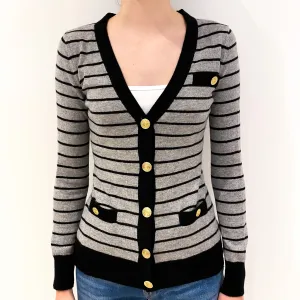 Grey Black Striped Cashmere Cardigan Extra Small