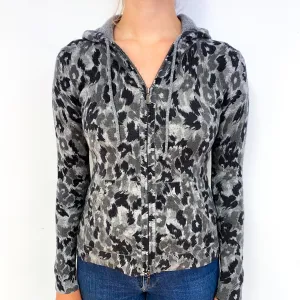 Grey Camouflage Cashmere Zip Up Hoodie with Pockets Small