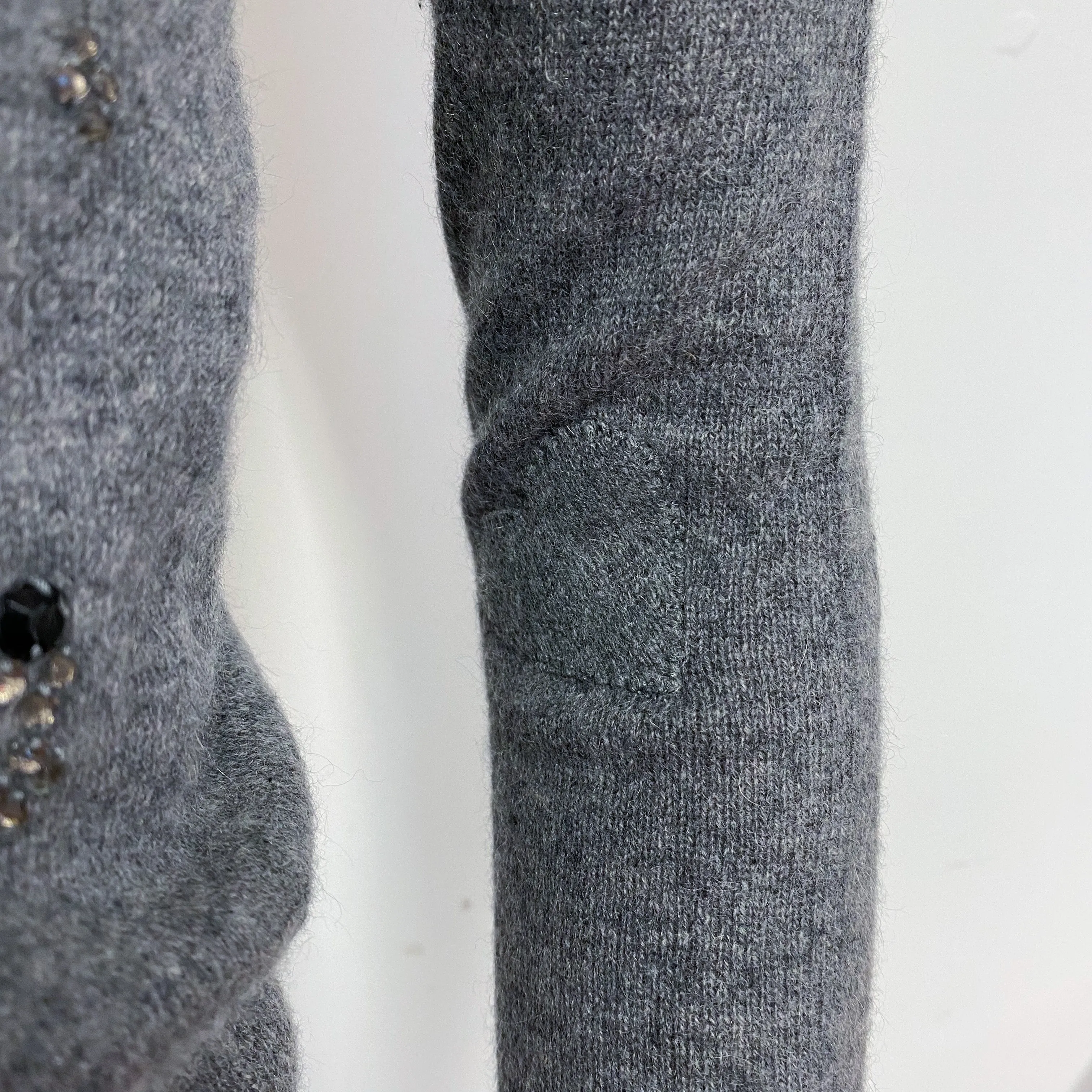 Grey Diamanté Cashmere Crew Neck Jumper Extra Small
