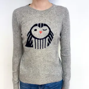 Grey Owl Motif Cashmere Crew Neck Jumper Extra Small