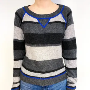 Grey Stripe Lightweight Cashmere Crew Neck Jumper Extra Small