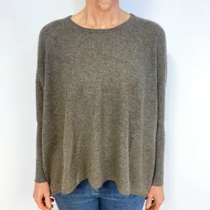 Heather Oatmeal Grey Cashmere Crew Neck Jumper Medium