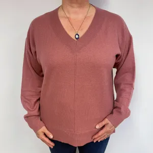 Heather Pink Slouchy Cashmere V-Neck Jumper Large