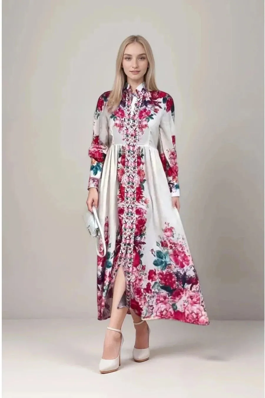 Humah Flower Party Maxi Dress with Long Sleeve