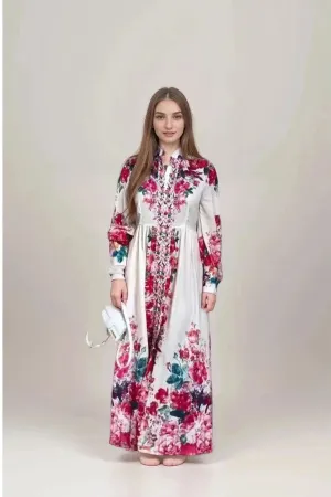 Humah Flower Party Maxi Dress with Long Sleeve