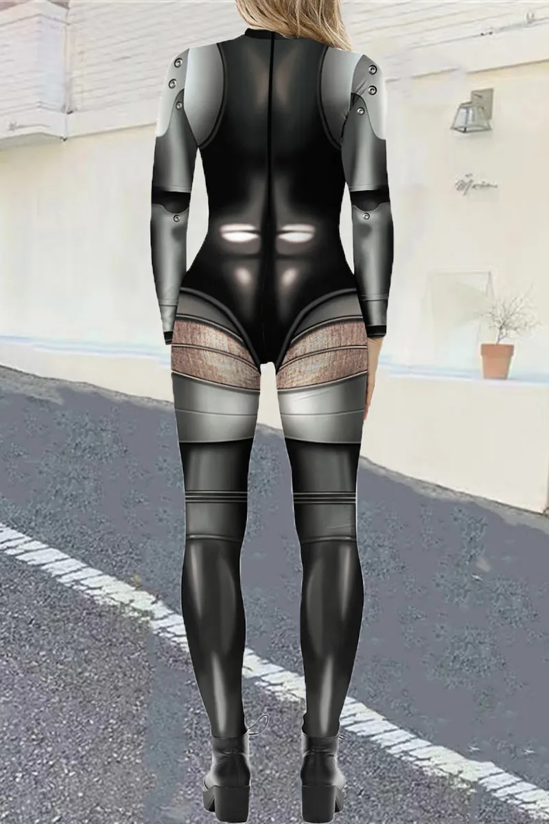 JE778 3D Print Graphic Slim Jumpsuit