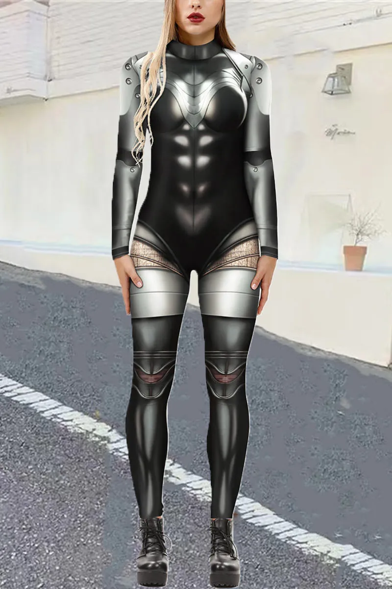 JE778 3D Print Graphic Slim Jumpsuit