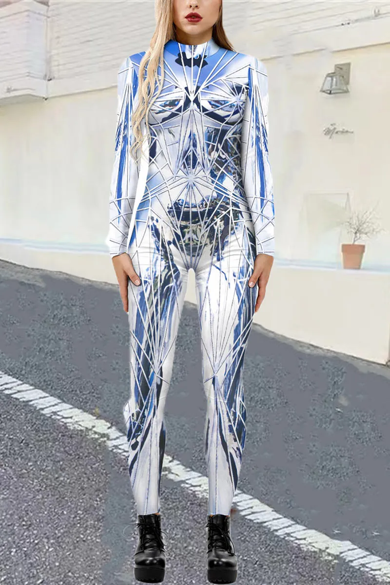 JE778 3D Print Graphic Slim Jumpsuit