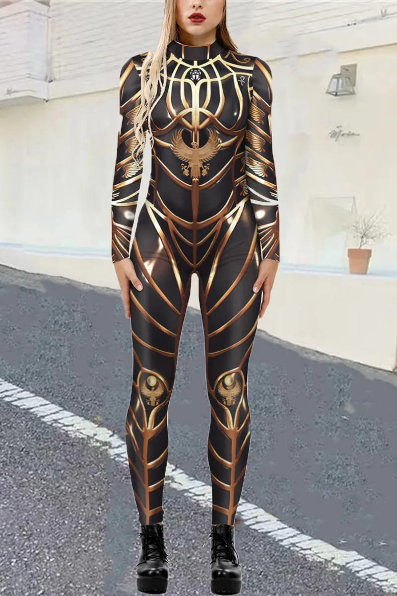 JE778 3D Print Graphic Slim Jumpsuit