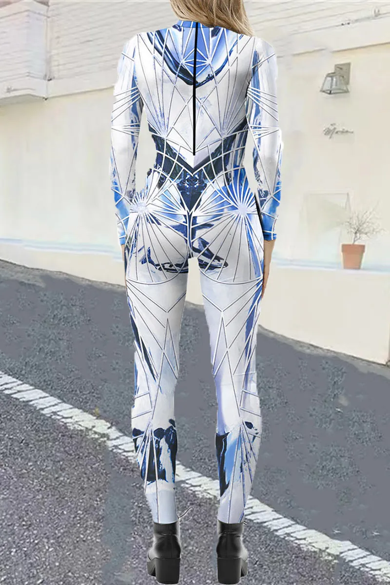JE778 3D Print Graphic Slim Jumpsuit