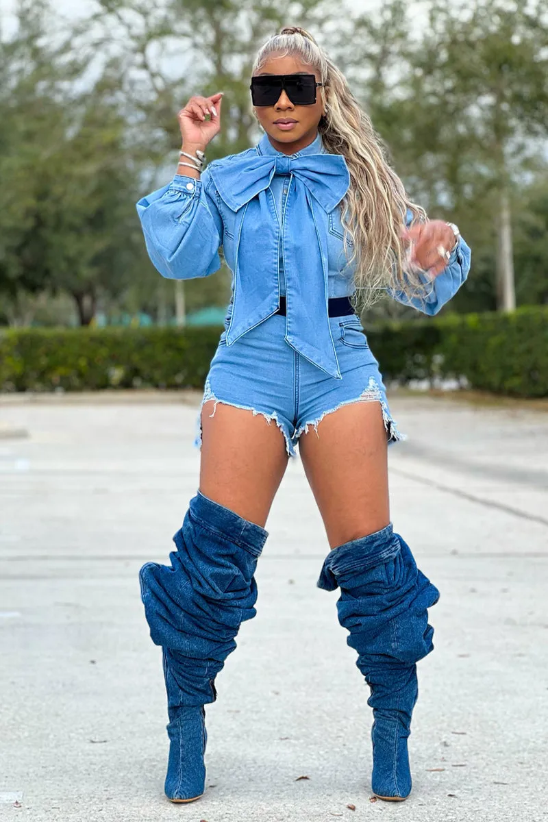 JE897 Denim Long-Sleeve Romper