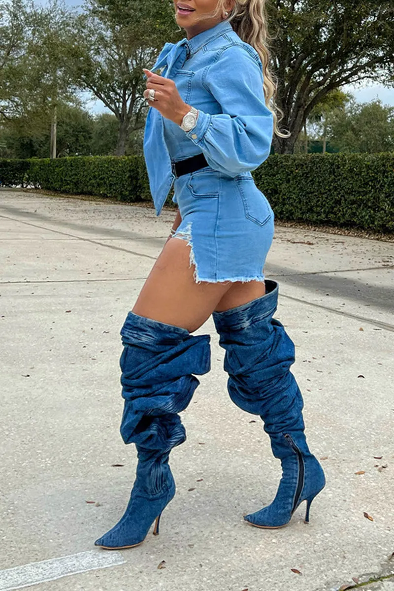 JE897 Denim Long-Sleeve Romper