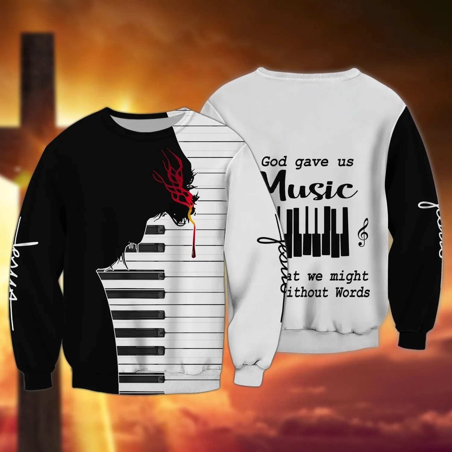 Jesus God Gave a Music Piano 3D Full Printed Sweatshirt Hoodie Bomber, Christmas Jesus Piano Shirt Gift