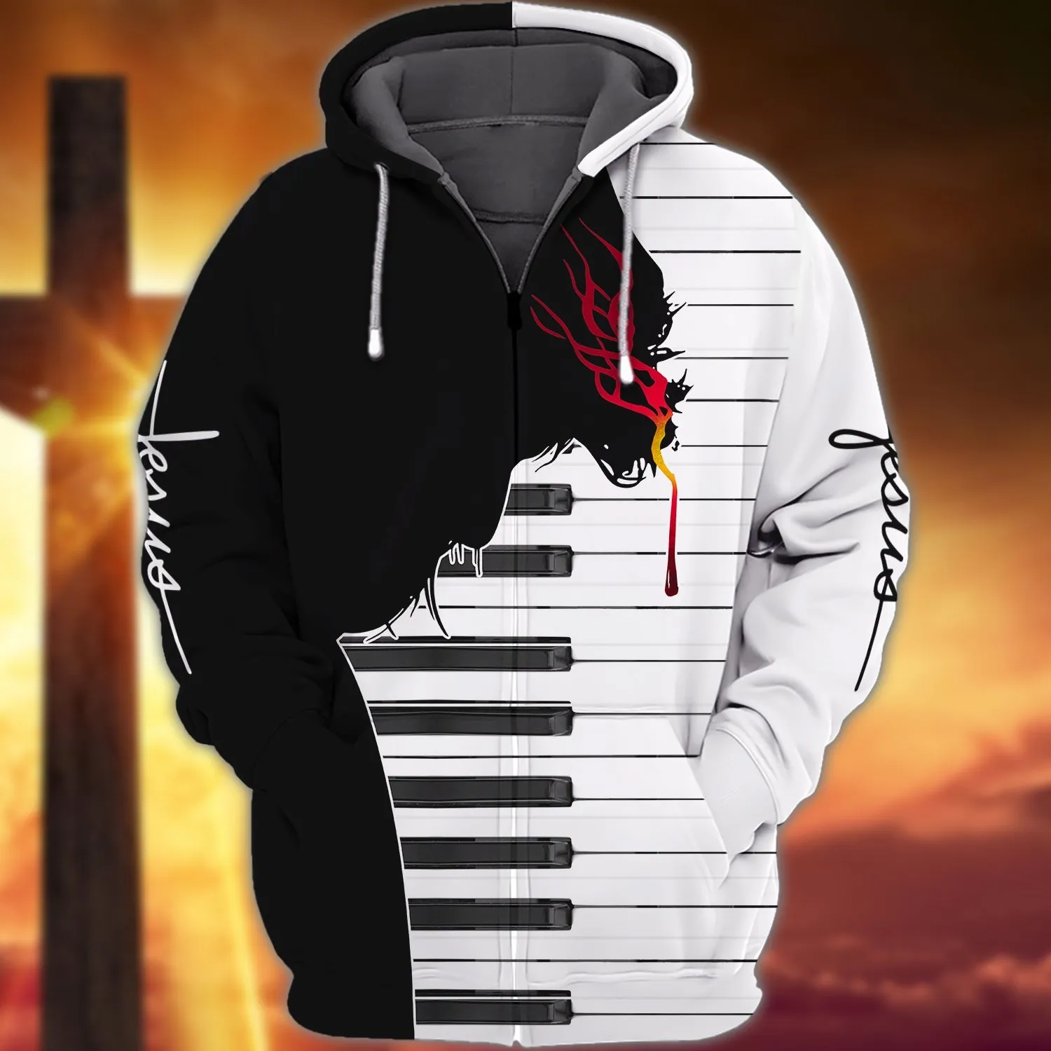 Jesus God Gave a Music Piano 3D Full Printed Sweatshirt Hoodie Bomber, Christmas Jesus Piano Shirt Gift