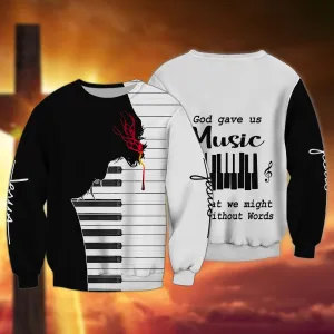 Jesus God Gave a Music Piano 3D Full Printed Sweatshirt Hoodie Bomber, Christmas Jesus Piano Shirt Gift