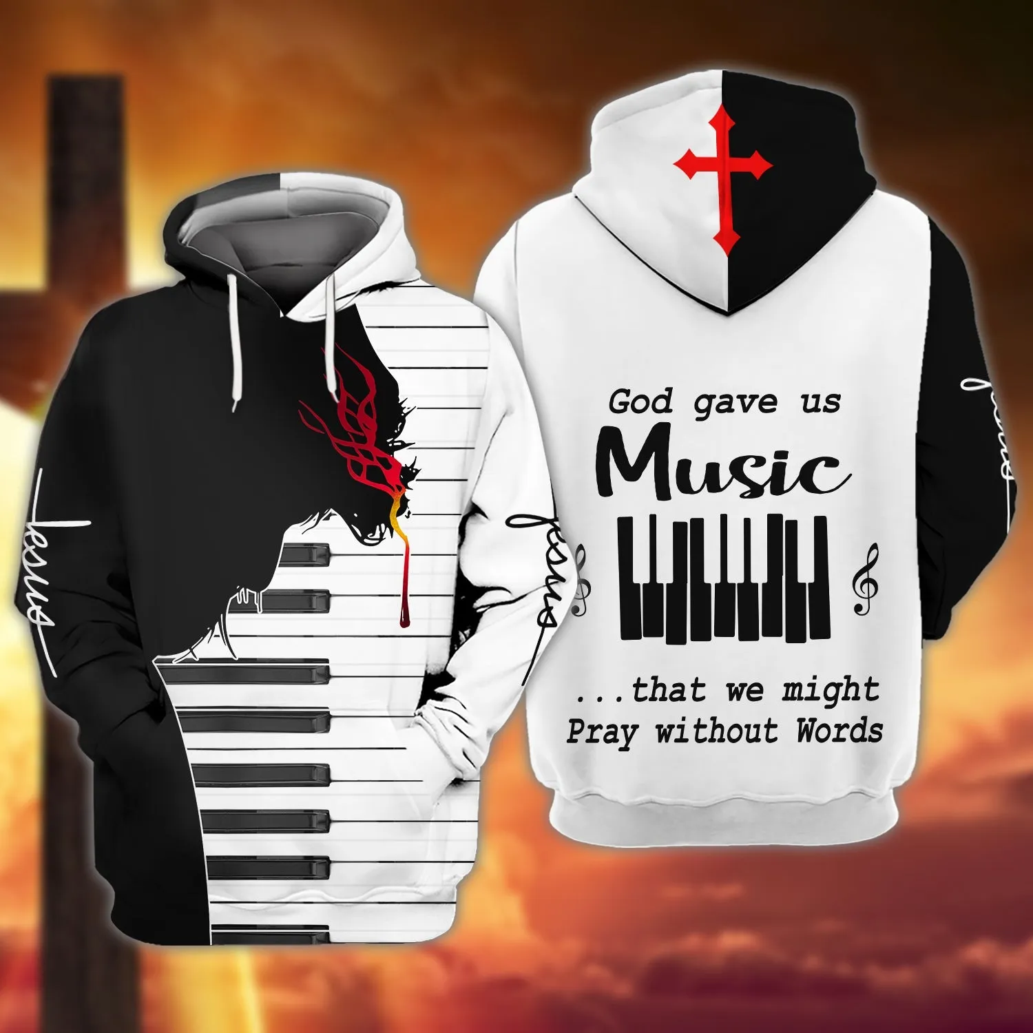 Jesus God Gave a Music Piano 3D Full Printed Sweatshirt Hoodie Bomber, Christmas Jesus Piano Shirt Gift