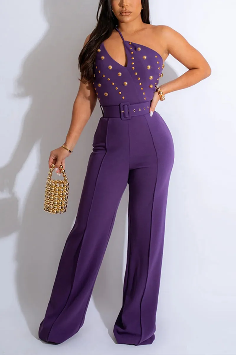 JG648 Solid Irregular Jumpsuit