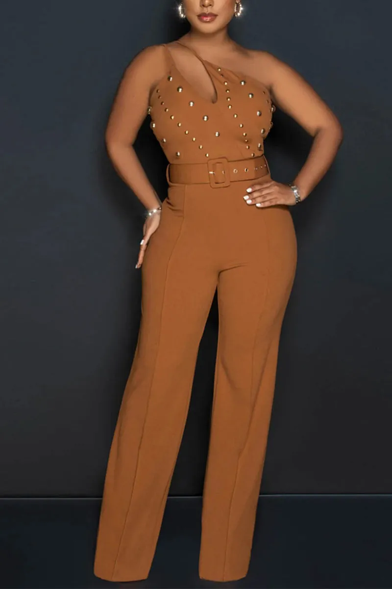 JG648 Solid Irregular Jumpsuit