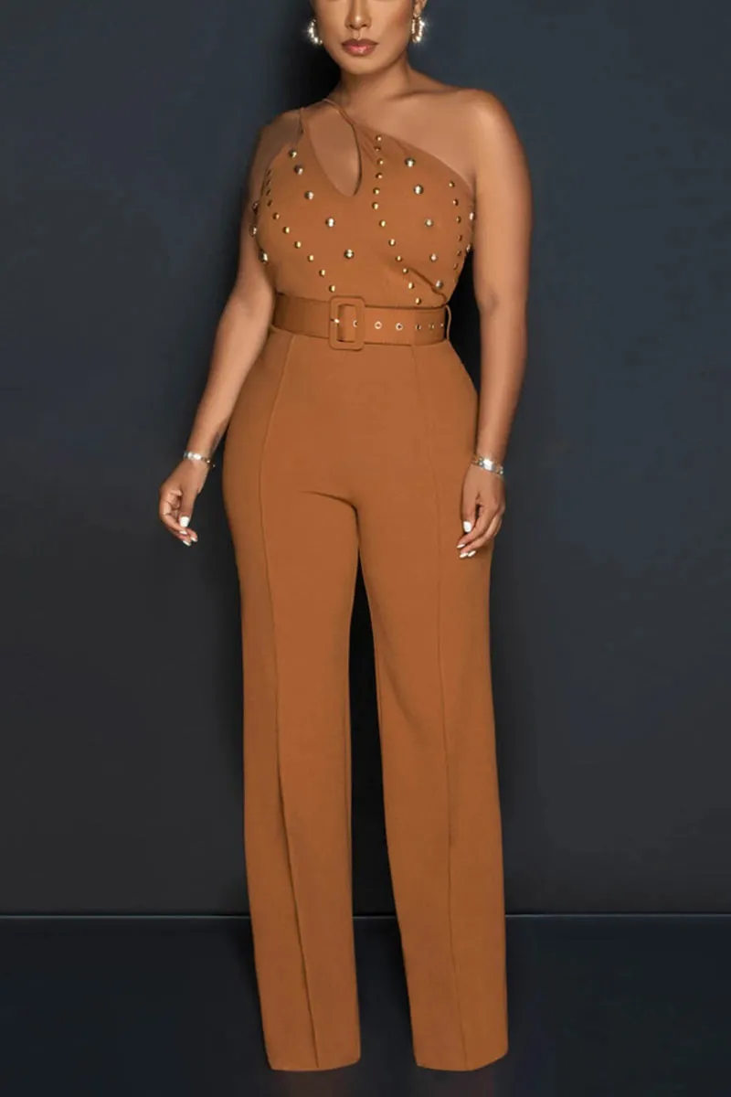 JG648 Solid Irregular Jumpsuit