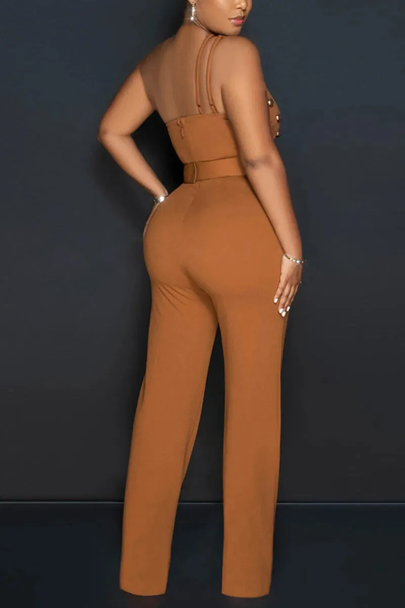 JG648 Solid Irregular Jumpsuit