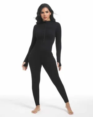 Jumpsuits for Women - Workout Ribbed Long Sleeve Front Zip Jumpsuits for Women - Workout Ribbed Long Sleeve Front Zip Sport Yoga Jumpsuit