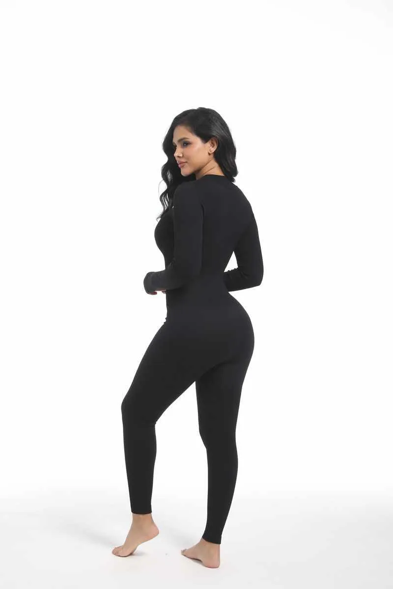 Jumpsuits for Women - Workout Ribbed Long Sleeve Front Zip Jumpsuits for Women - Workout Ribbed Long Sleeve Front Zip Sport Yoga Jumpsuit