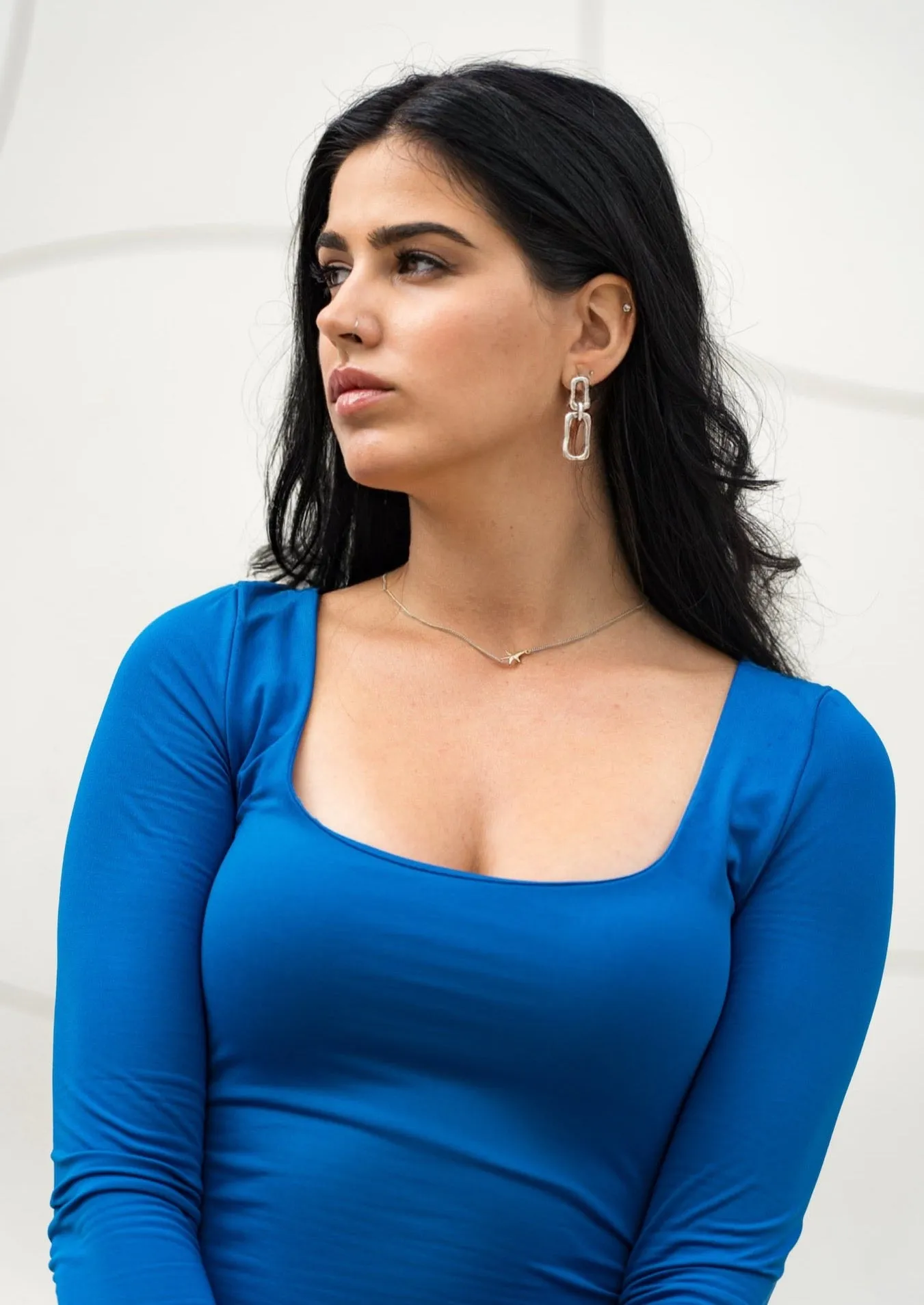 Karina Long Sleeves Ruched Maxi Dress - Blue