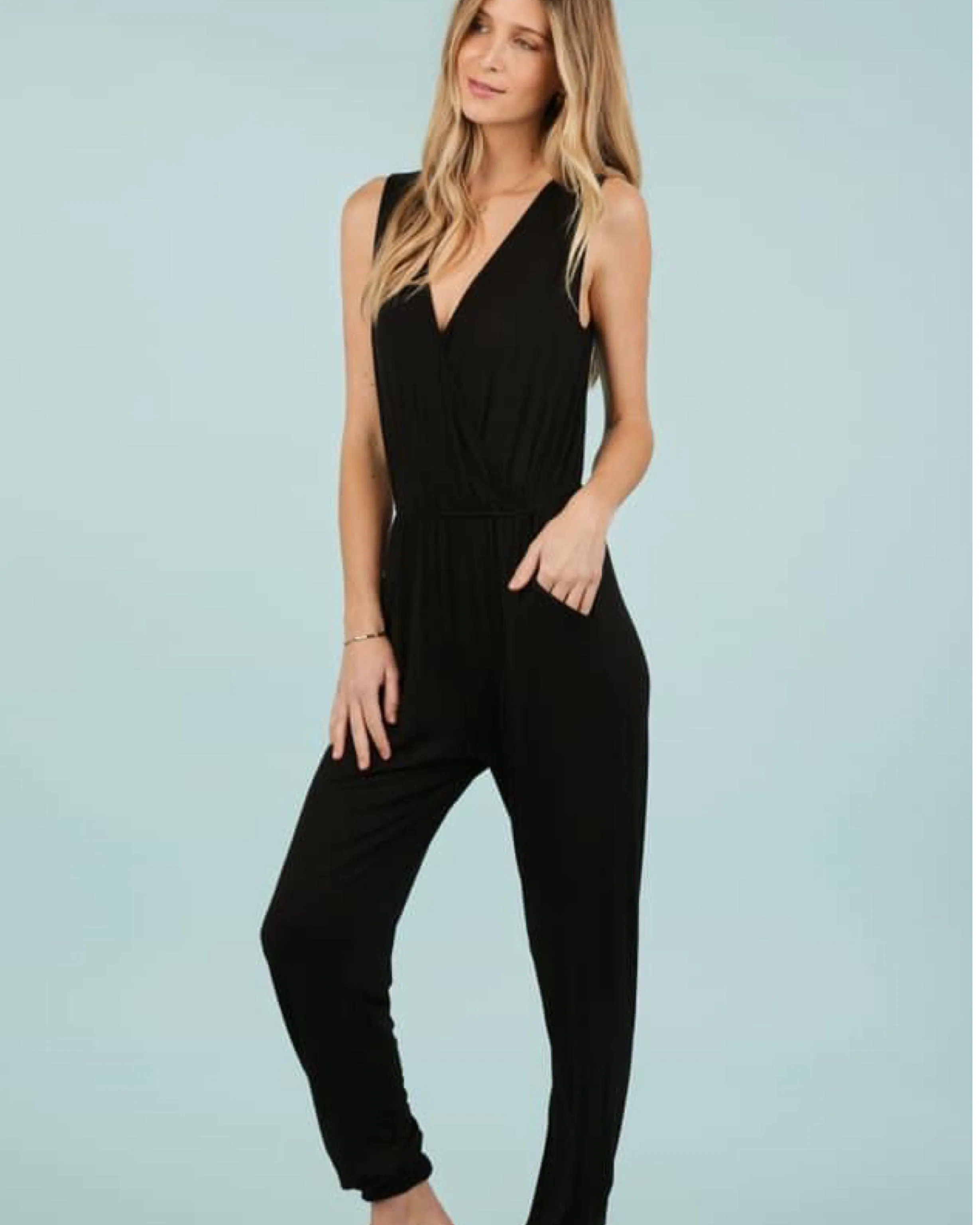 Kassie Just Breathe Black V-neck Jumpsuit