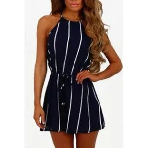 Ketty More Women Striped Halter Neck Sexy Jumpsuit-C6098ZWJ