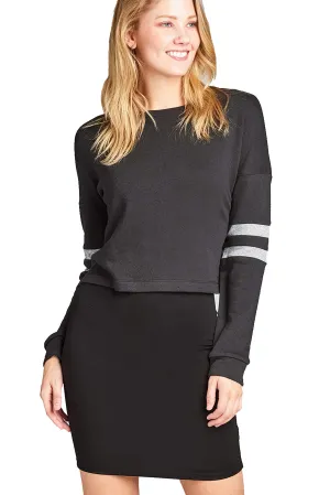 Khanomak Women's Striped Long Sleeves Cropped Loose Fit Sweater