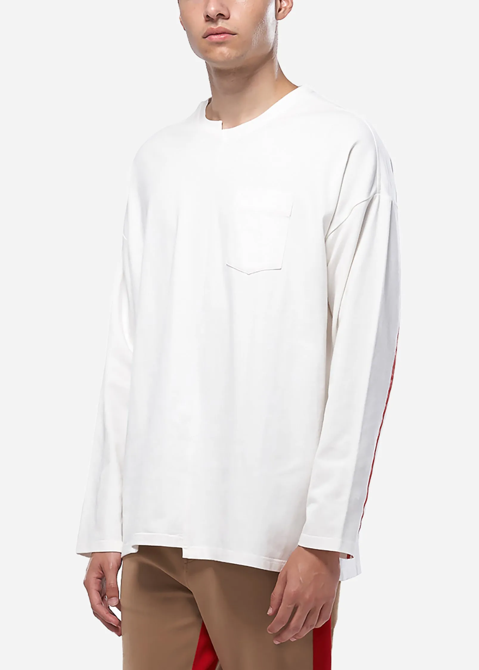 Konus Men's Unbalanced Hem Long Sleeve Tee in White