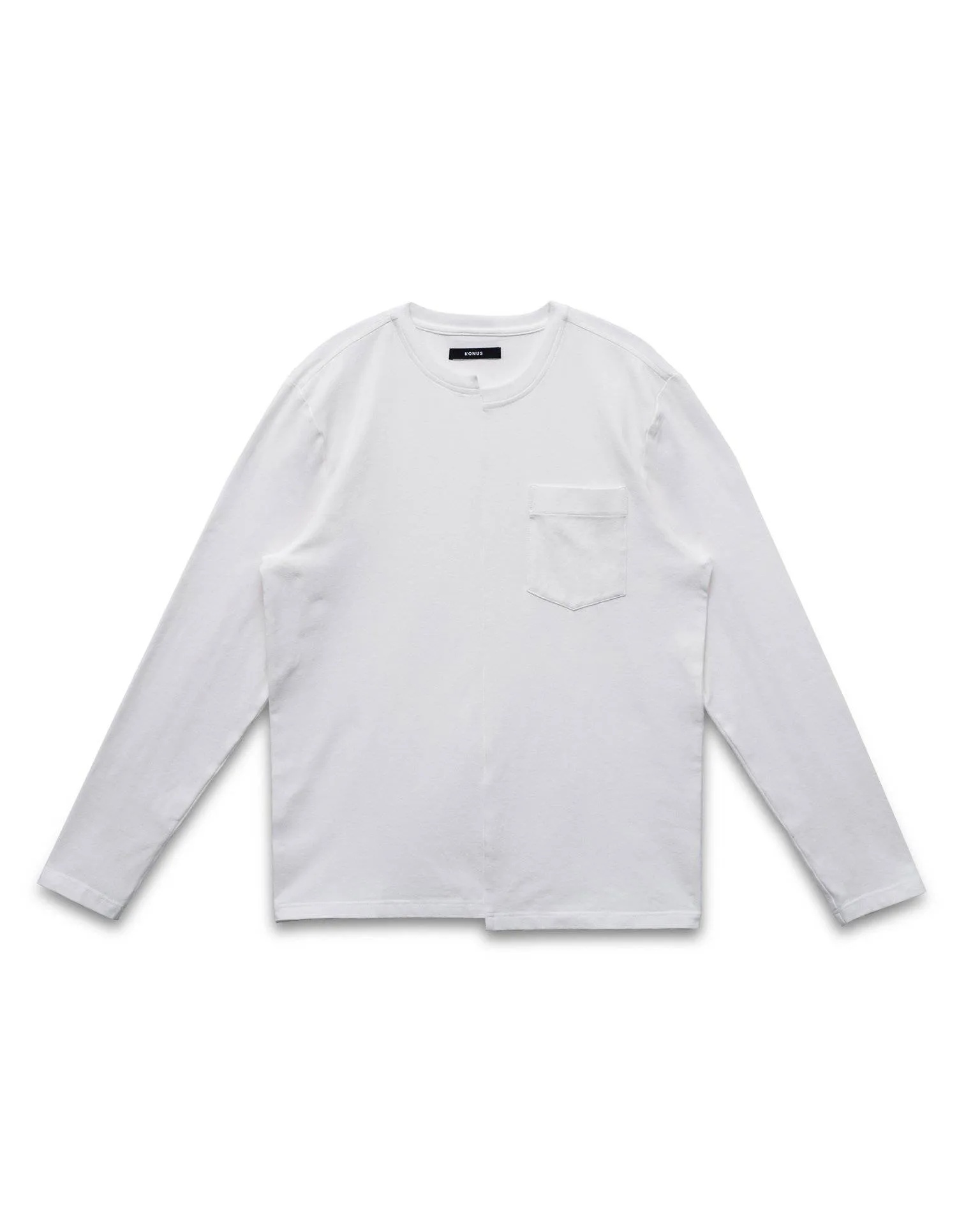 Konus Men's Unbalanced Hem Long Sleeve Tee in White