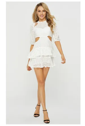 Lace Puff Sleeve Ruffle Dress