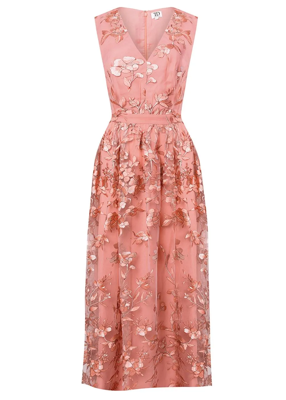 Lena Pinky Coral Embroidery Sleeveless V-Neck Maxi Dress