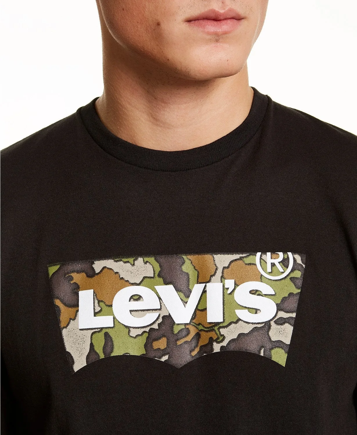 Levi's Men's Long-Sleeve Camo Logo T-Shirt Black Size Extra Large
