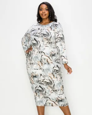 Lola Asymmetrical Sleeve Midi Dress | Gray/Taupe