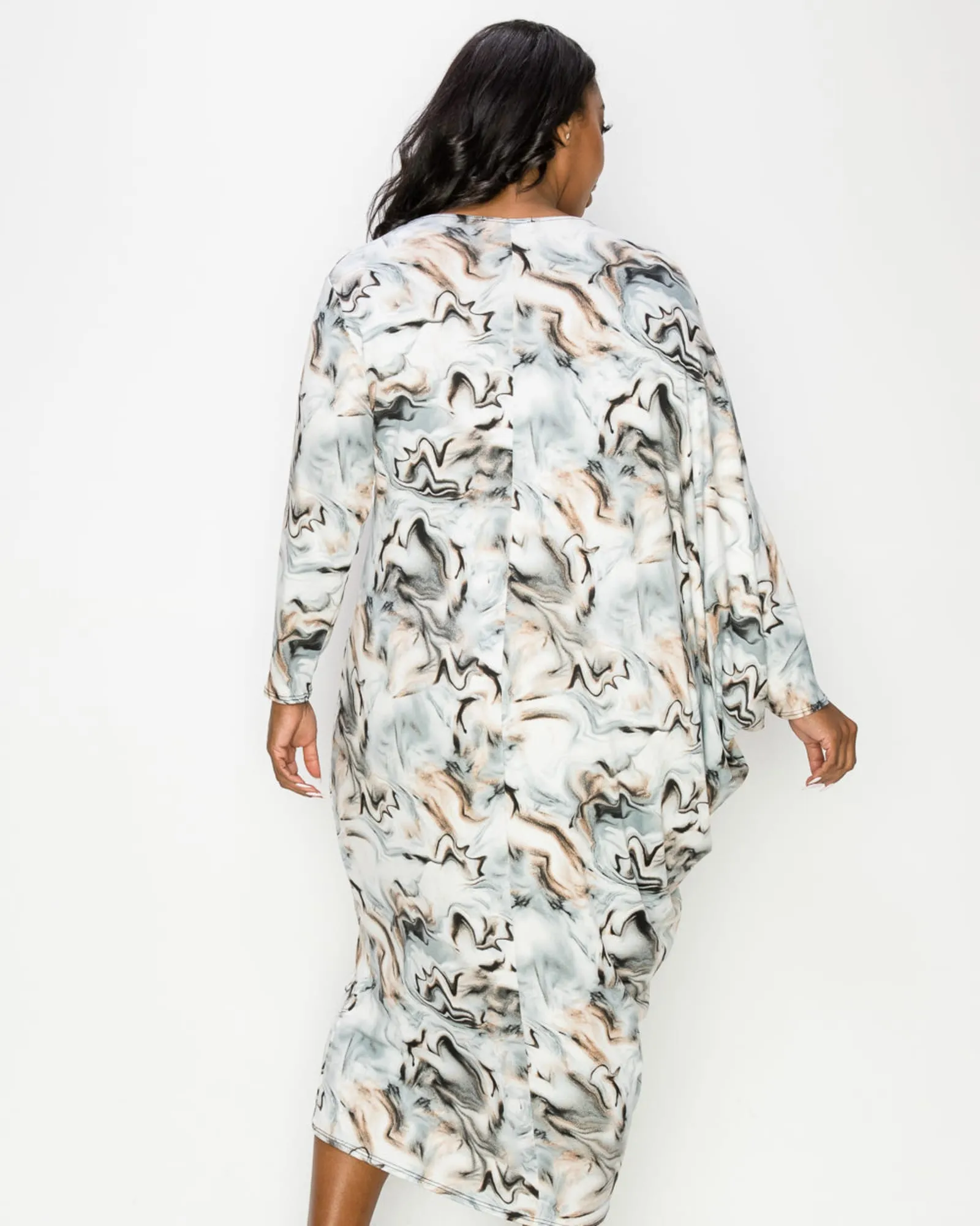Lola Asymmetrical Sleeve Midi Dress | Gray/Taupe