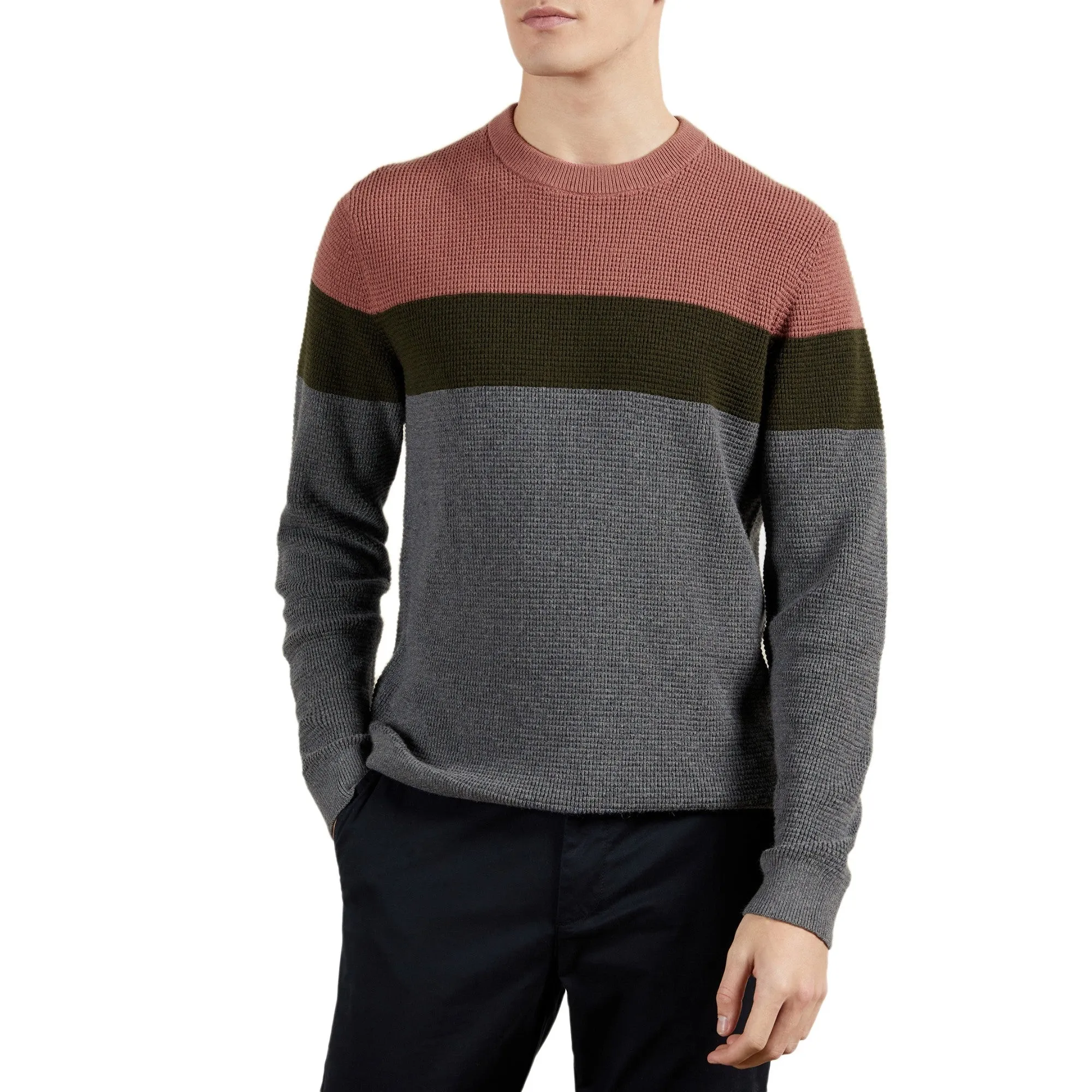 Men Mmk-Lastmi-Ls Colour Block Textured Crew Neck Jumper - Pink