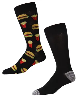 Men's 2 Pair Pack Novelty Burger and Fries Crew Socks