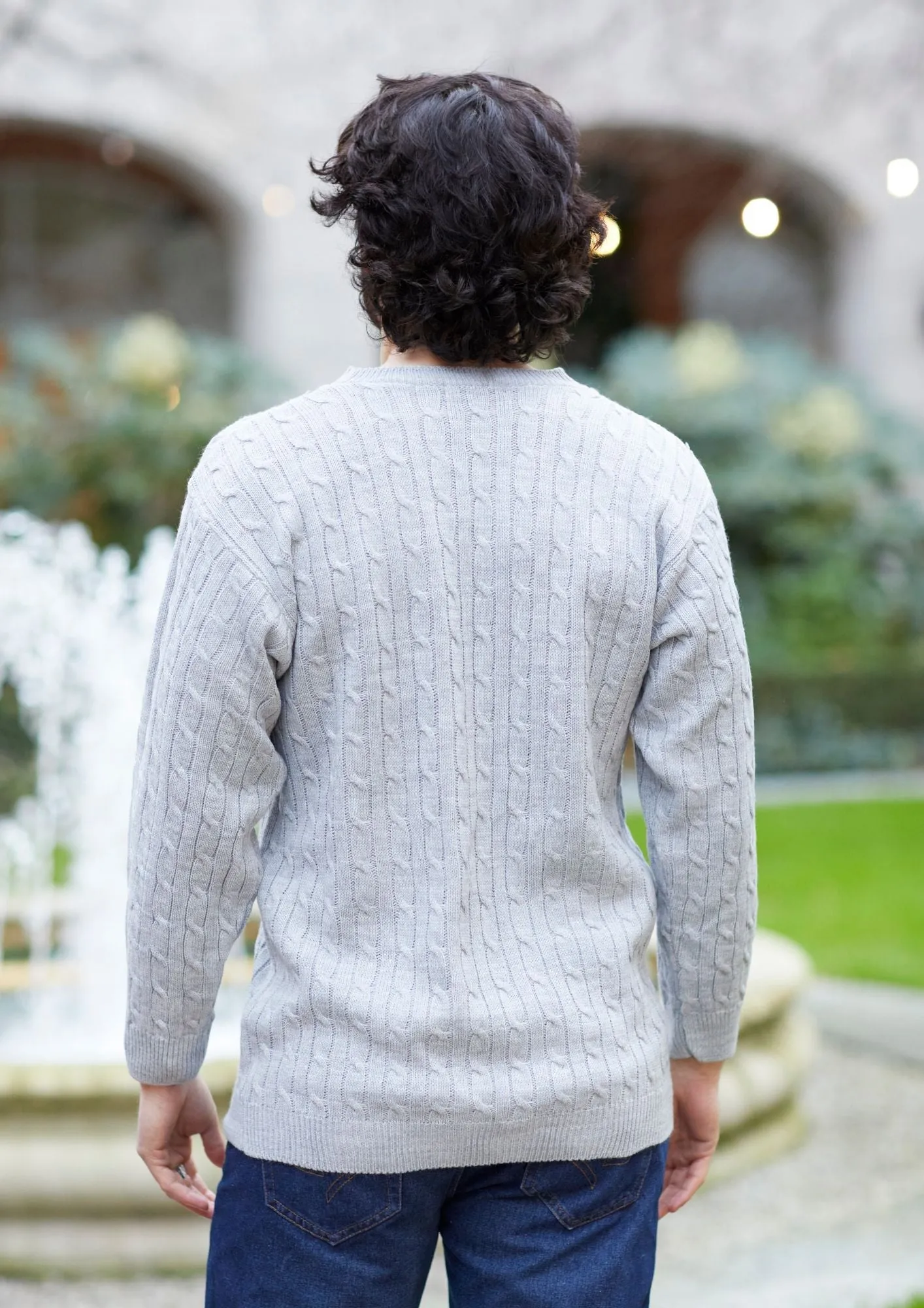 Mens Cable Jumper Pale -Grey