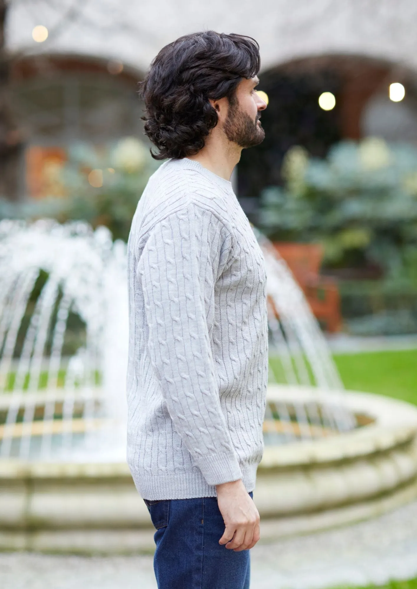Mens Cable Jumper Pale -Grey