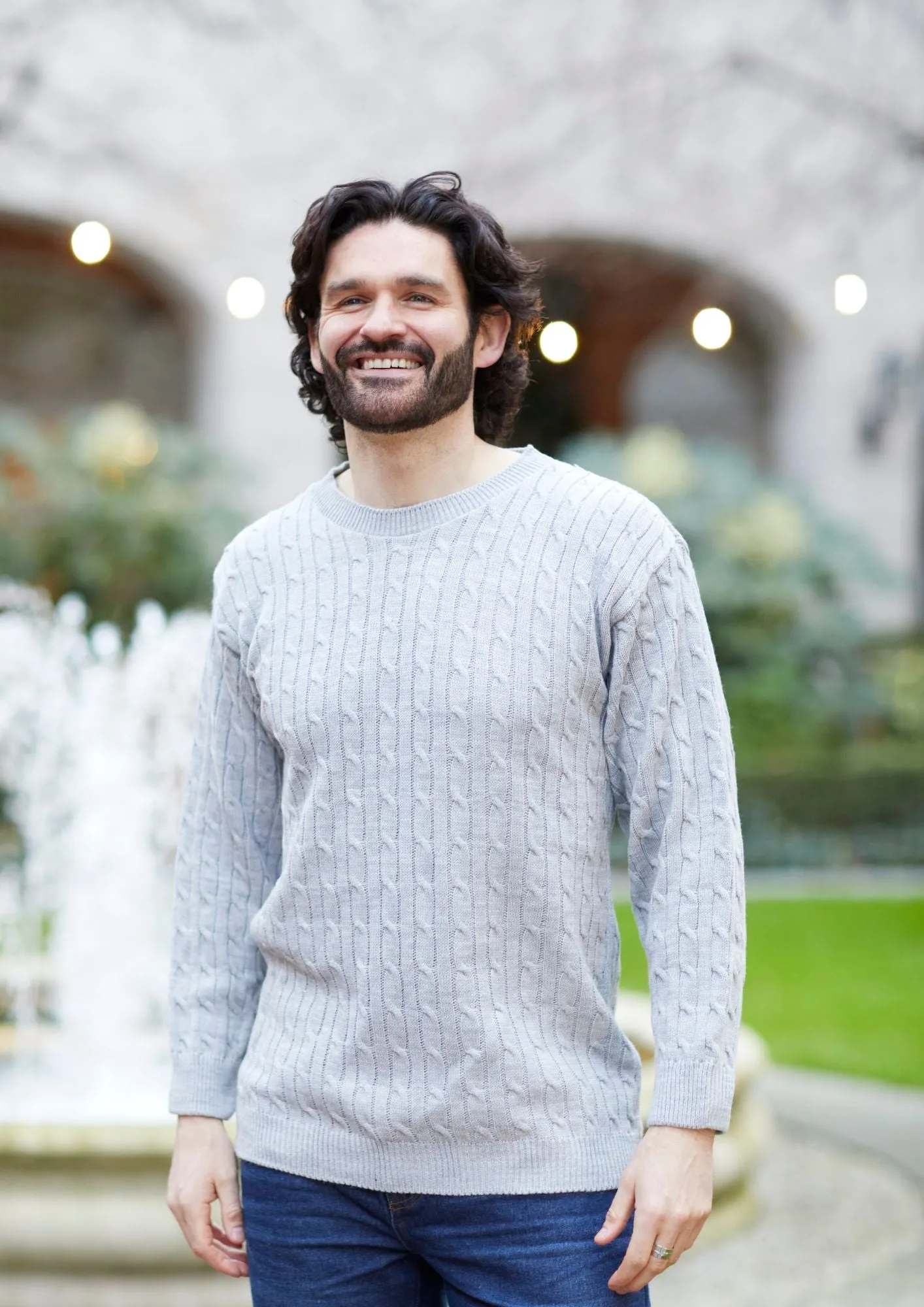 Mens Cable Jumper Pale -Grey