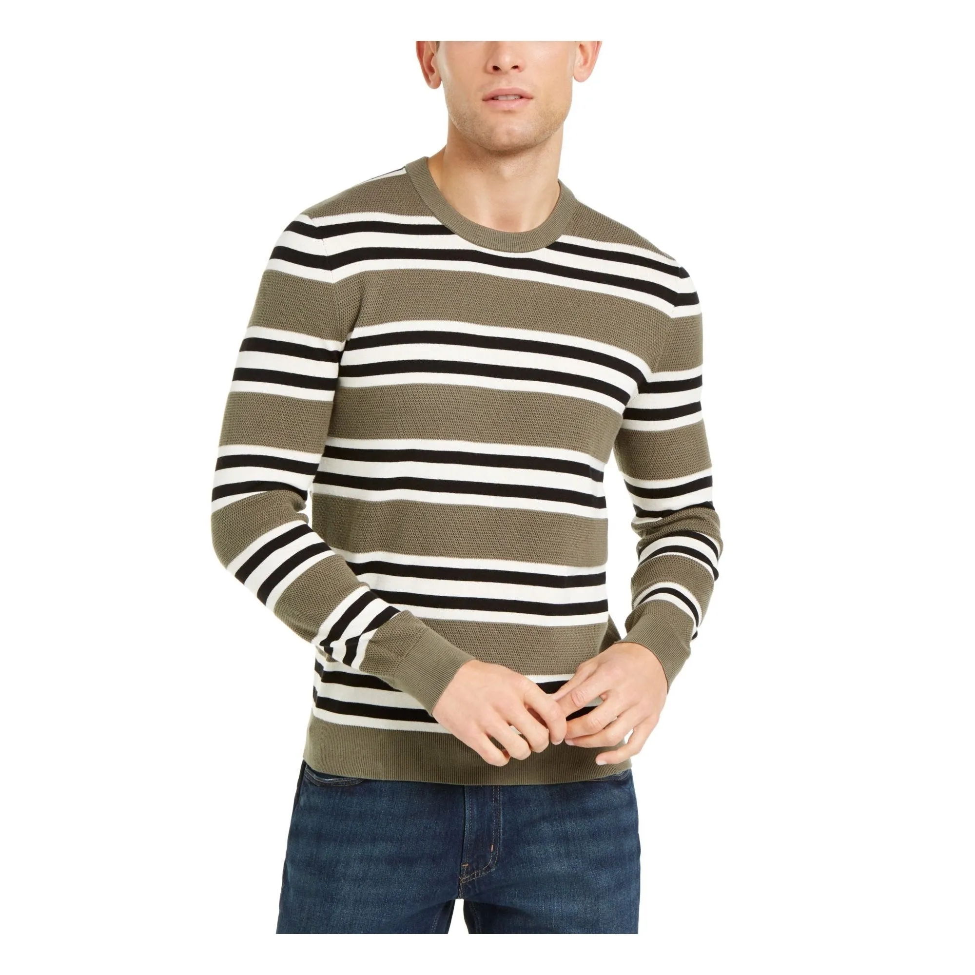 Michael Kors Men's Striped Long Sleeve Crew Neck Pullover Blue Size Large