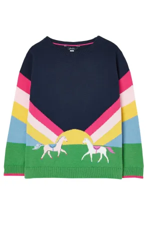 Miranda Crewneck Sweater - Rainbow Horse  | Joules