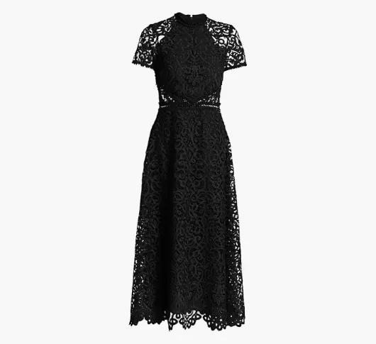 ML Monique Lhuillier - Lace Overlay Midi Dress in Jet Black