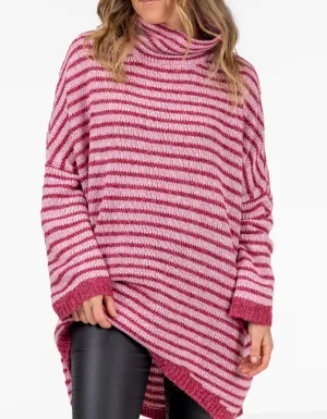 Monika Oversize Knit Jumper in Pink Stripe