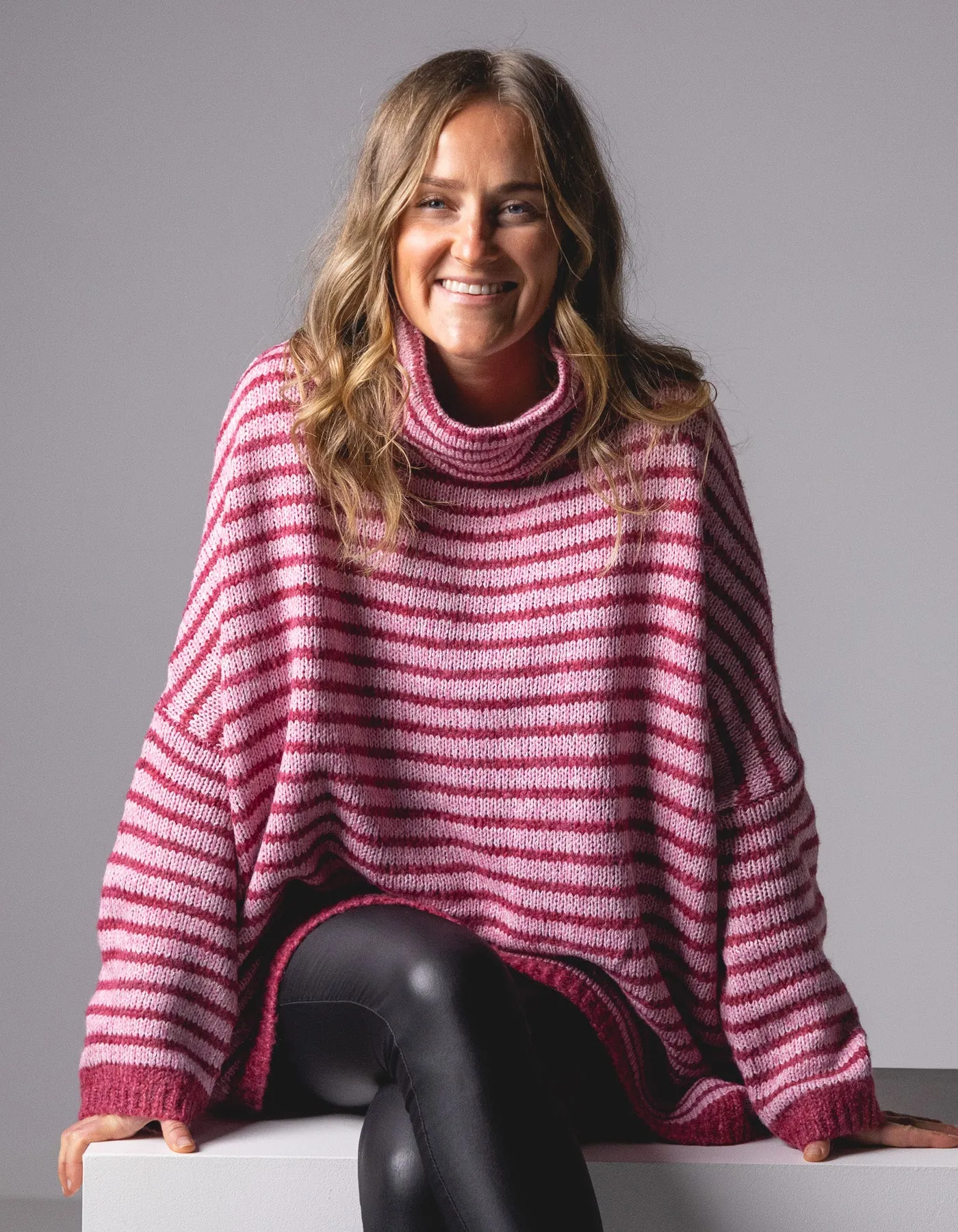 Monika Oversize Knit Jumper in Pink Stripe