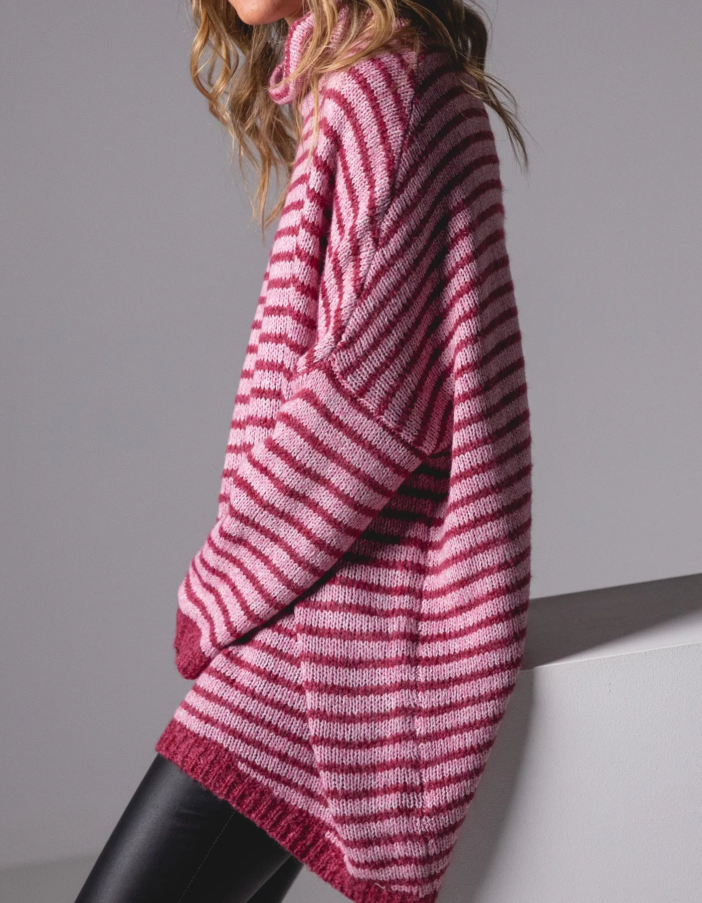 Monika Oversize Knit Jumper in Pink Stripe