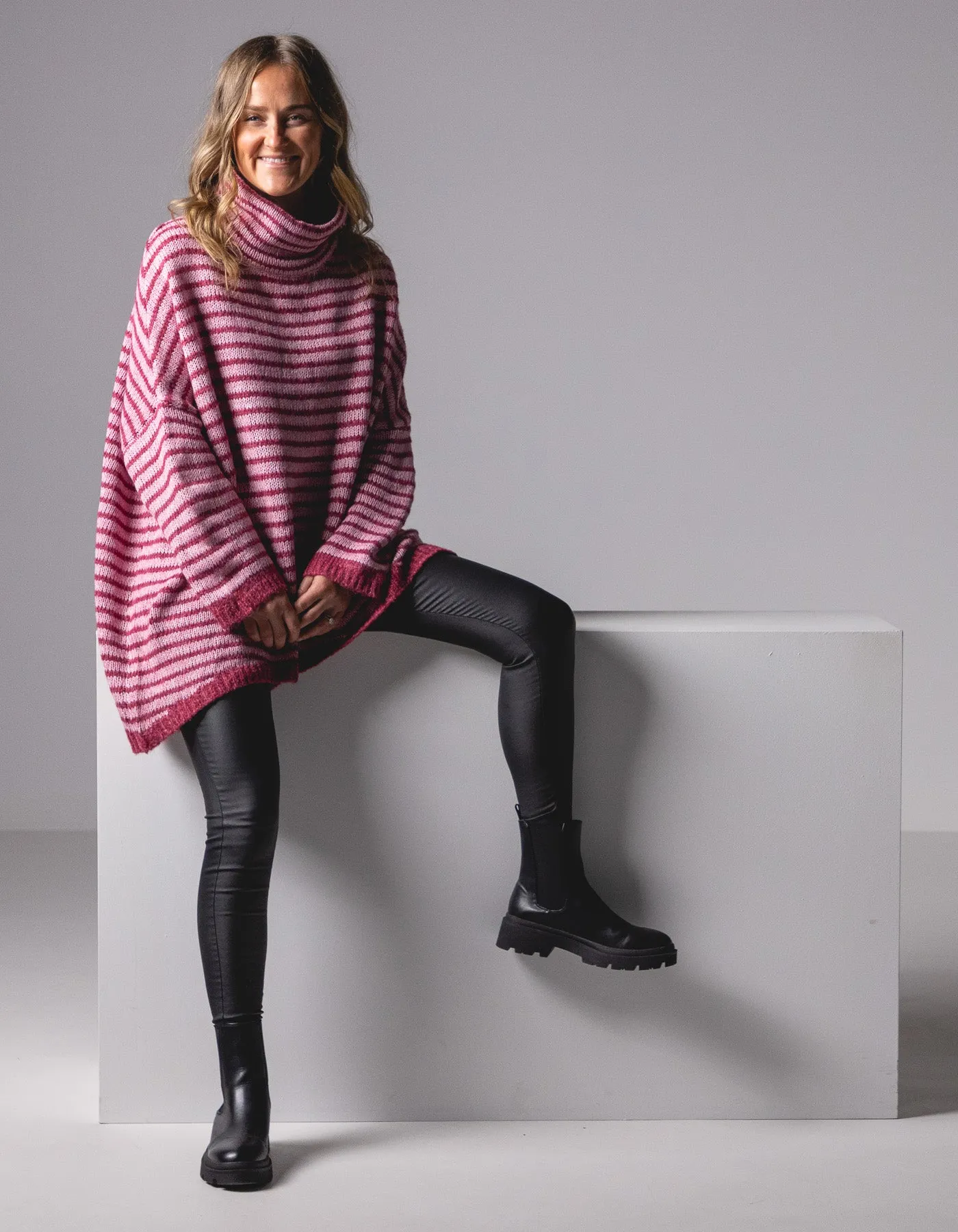 Monika Oversize Knit Jumper in Pink Stripe