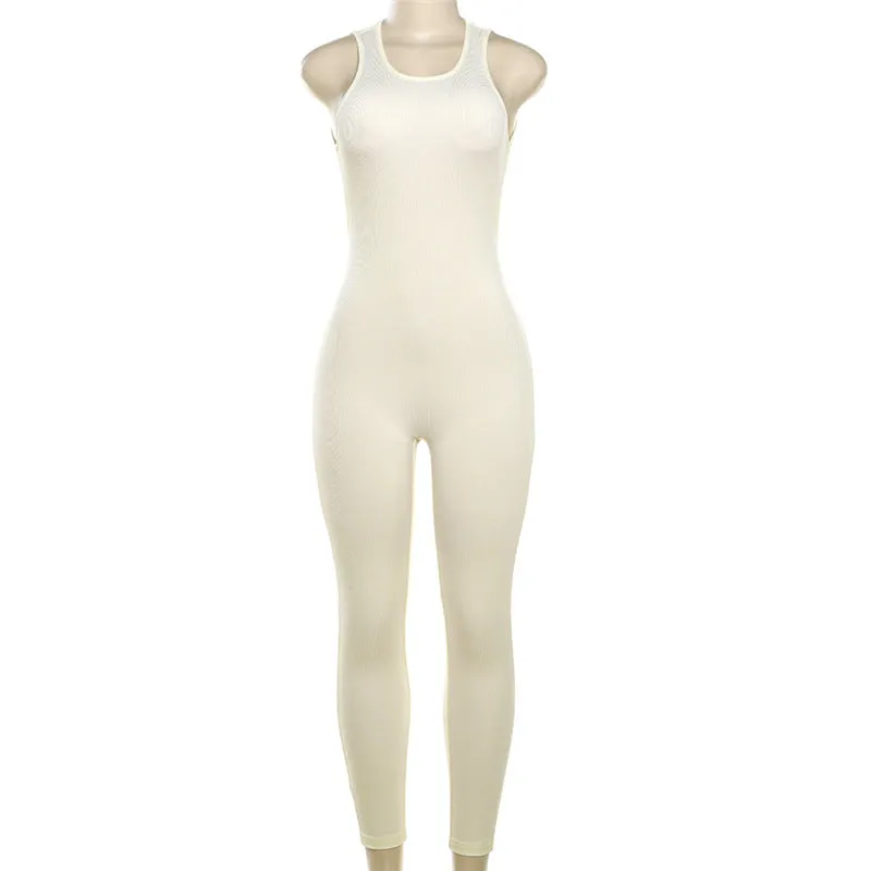 MX2106 Summer sleeveless solid backless yoga jumpsuit skinny sexy package hip one piece romper women
